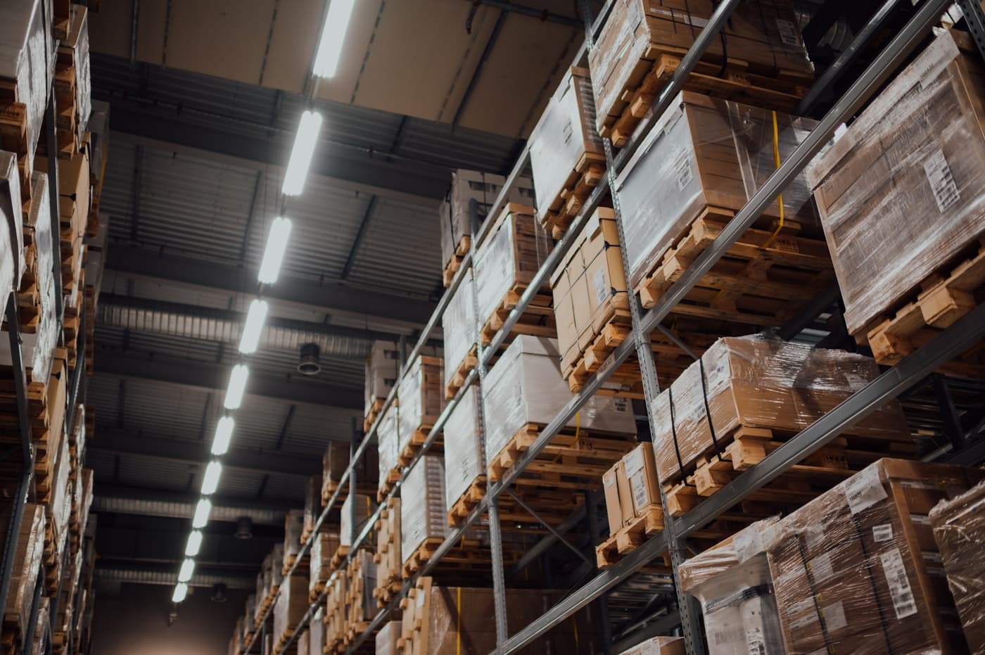 Logistics warehouse with palletized goods
